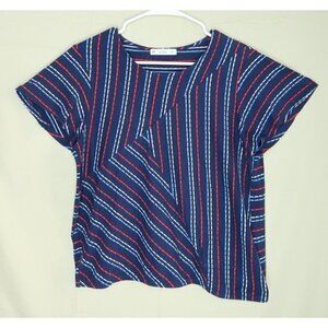 ACOS&A Short Sleeve Blouse Navy Red Striped Geometric Stitch Fix Women's Large